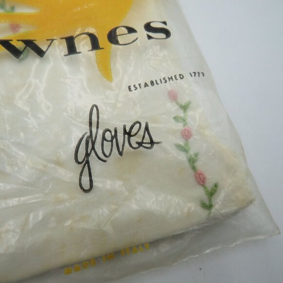 Vintage Fownes Gloves Sz 7 1/2 Embroidered Rose Made In Italy Original Packaging - Picture 6 of 6